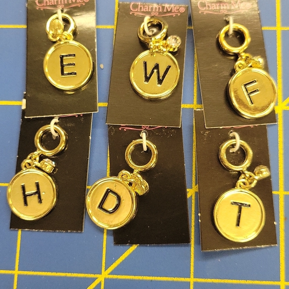 Initial Charm Pendant w Rhinestone Gold Tone